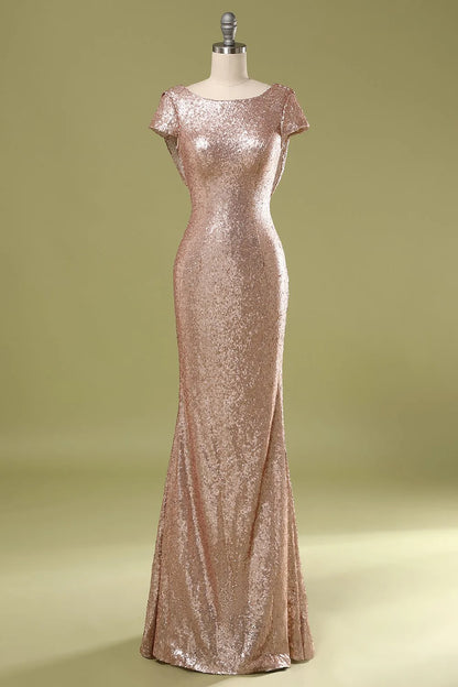 Mermaid Sequins Floor-length Backless Prom Dress Evening Dress