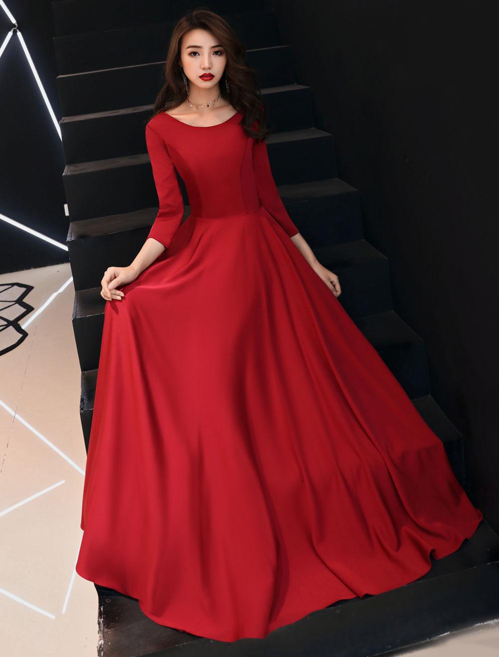 Simple Evening Dresses Long Sleeve Prom Dress A Line Formal Gowns With Pockets