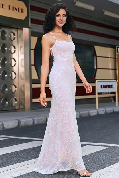 Sheath Spaghetti Straps Pink Long Prom Dress with Split Front