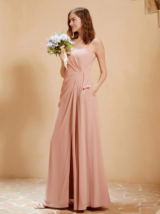 Square Neckline A-line Chiffon Bridesmaid Dress With Pocket