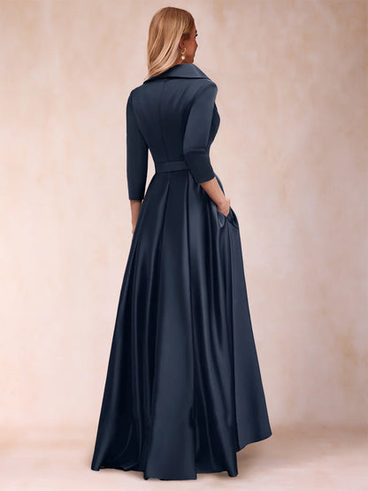 A-Line/Princess 3/4 Sleeves Asymmetrical Formal V-Neck Mother of the Bride Dresses