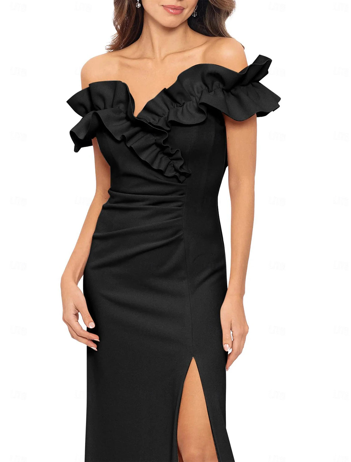 One Shoulder Chiffon A-Line Wedding Guest Dresses Prom Dress Floor Length Short Sleeve with Ruched