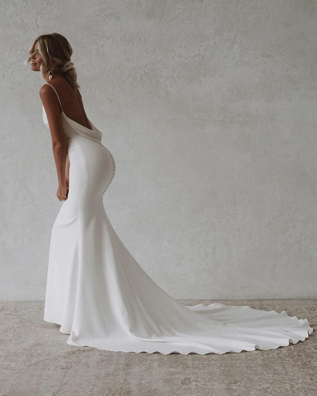 Elegant Mermaid V Neck Elastic Satin Long Wedding Dresses
