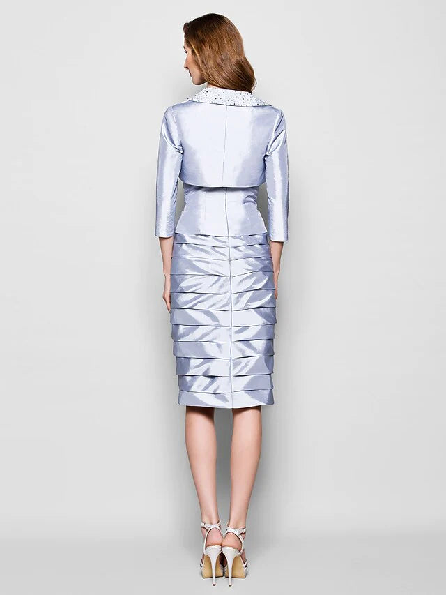 Mother of the Bride Dress Convertible Dress Strapless Knee Length Taffeta Length Sleeve with Ruched Beading