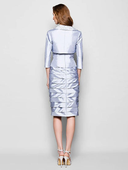 Mother of the Bride Dress Convertible Dress Strapless Knee Length Taffeta Length Sleeve with Ruched Beading