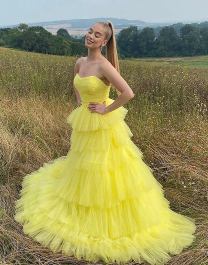 A-Line Sweetheart Tulle Princess Prom Dress