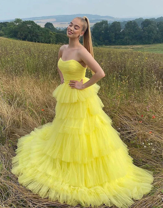 A-Line Sweetheart Tulle Princess Prom Dress