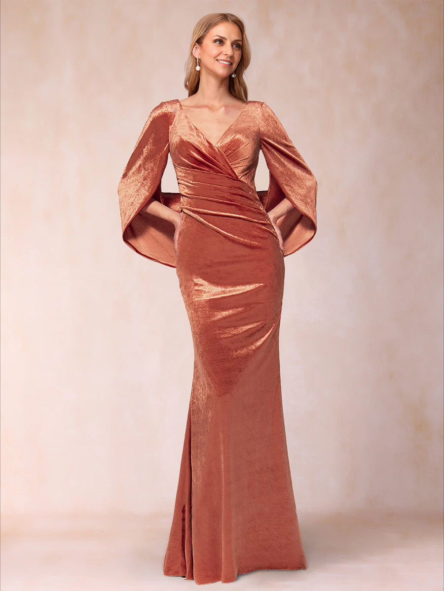 Trumpet/Mermaid V-Neck Half Sleeves Floor-Length Evening Dresses Mother of the Bride Dresse