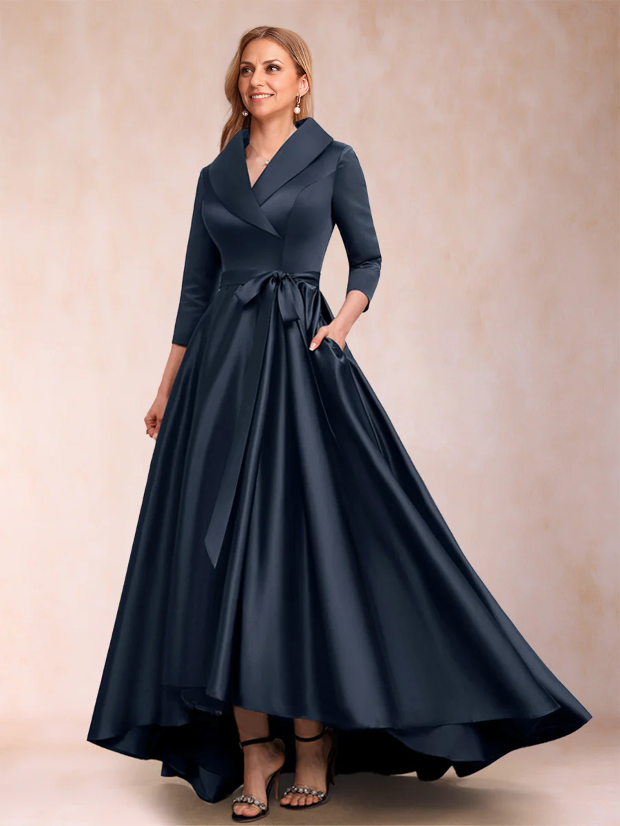 A-Line/Princess 3/4 Sleeves Asymmetrical Formal V-Neck Mother of the Bride Dresses