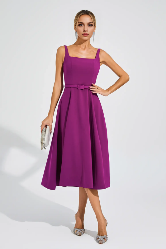 A-Line  Purple Slip Midi Dress Party Dress Wedding Guest Dresses