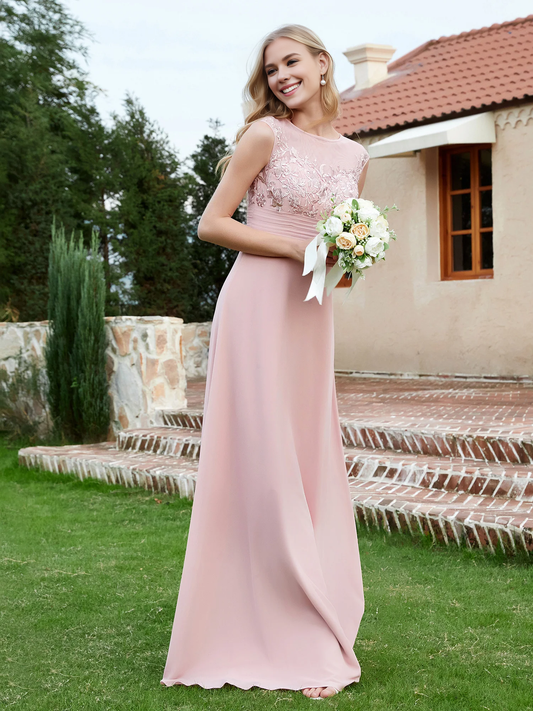 Chiffon And Lace Floor-length A-line Bridesmaid Dress