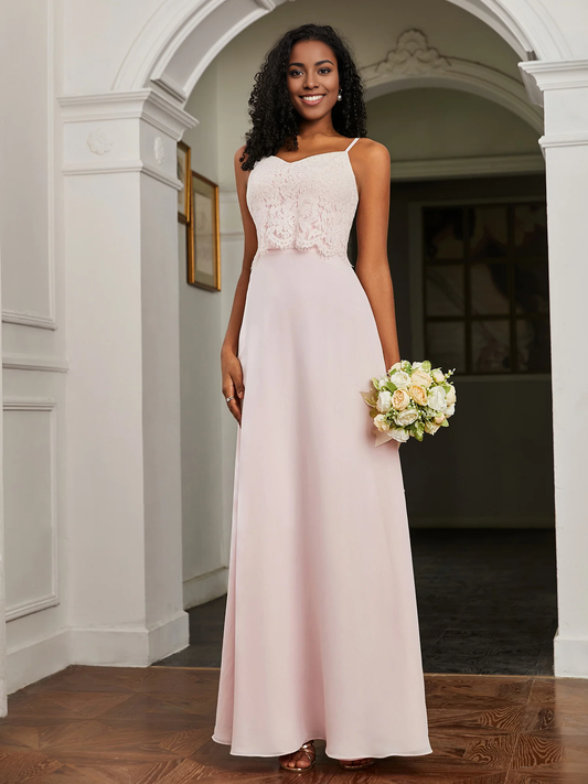 Lace Appliqued Backless Chiffon A-Line Bridesmaid Dress