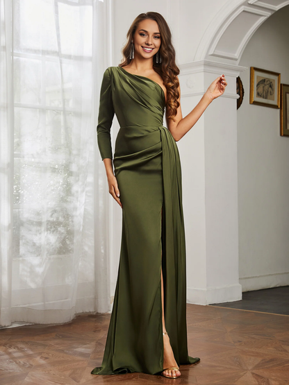 Sheath/Column One Shoulder Satin Prom Dress Wedding Guest Party Dress
