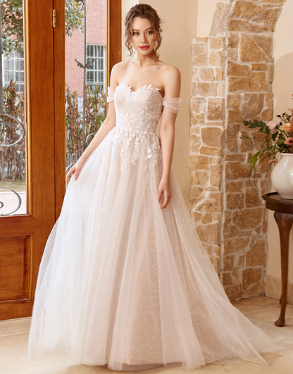 A-Line Princess Halter Long Wedding Dress with Appliques