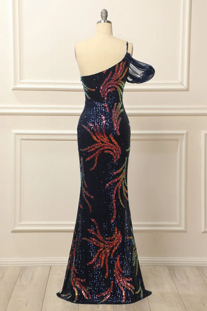 Sequins One Shoulder Mermaid Prom Dress Floor-length Evening Dresses