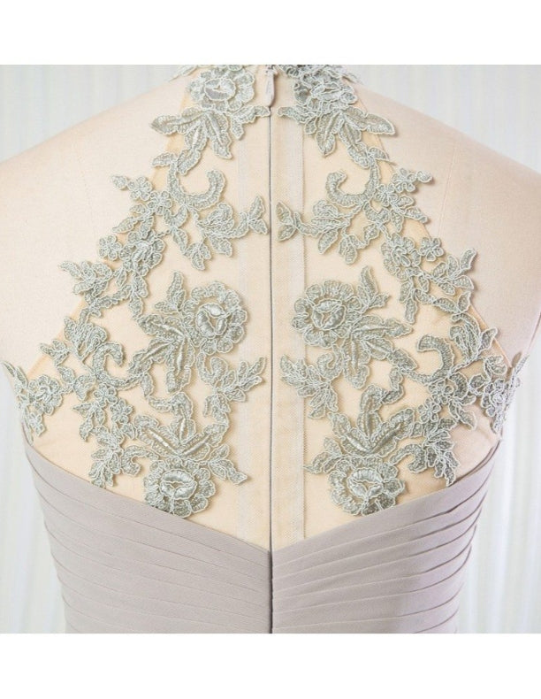 Vintage Silver Beach Bridesmaid Dress Long Halter With Lace