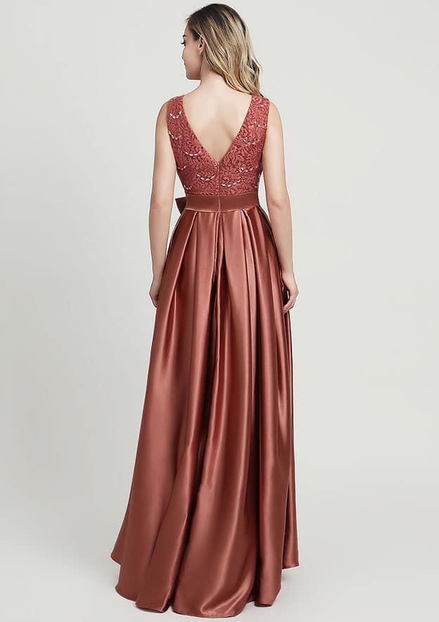 Satin Mother of the Bride Dress Ankle-Length With Waistband Beading Lace Ruffles