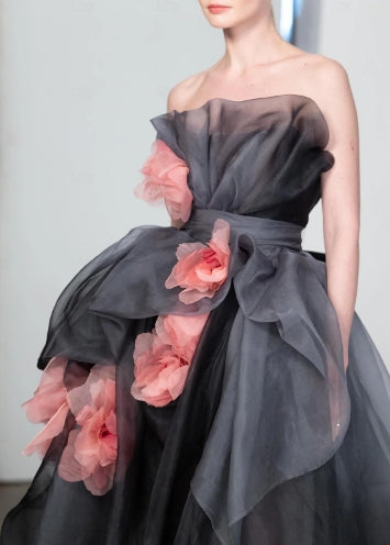 A-Line Prom Dresses Vintage Sweep / Brush Train Sleeveless Strapless Organza with Floral Print