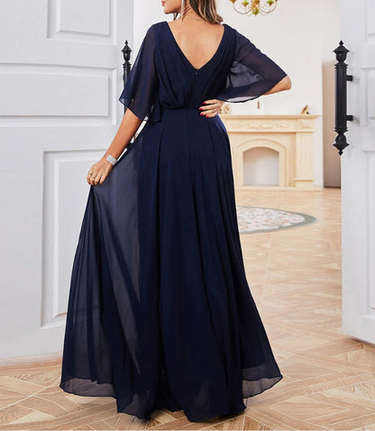 A-line Chiffon V-neck Short Sleeve Mother of Bride Dress