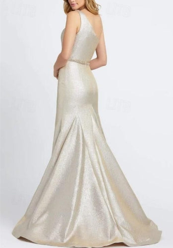 Mermaid Prom Dresses Elegant Formal Floor Length Sleeveless One Shoulder Sequined with Ruffles