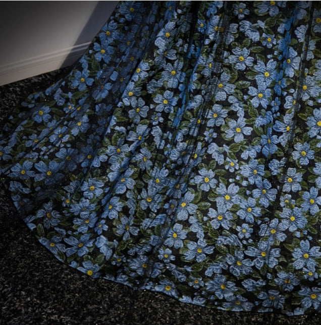 Embossed Flower Texture Strapless Prom Dress Train Dress