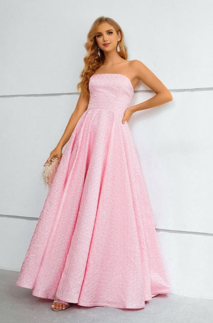 A-Line Long Dress Elegant Strapless Pink Prom Dress