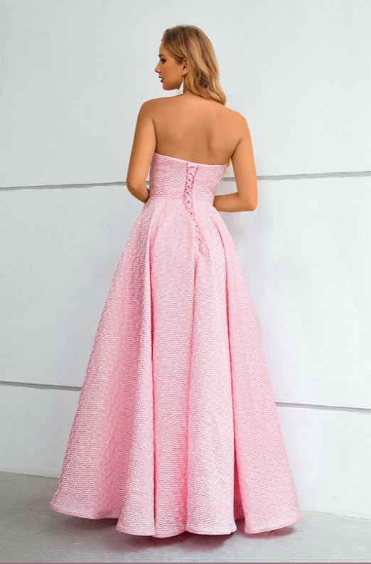 A-Line Long Dress Elegant Strapless Pink Prom Dress