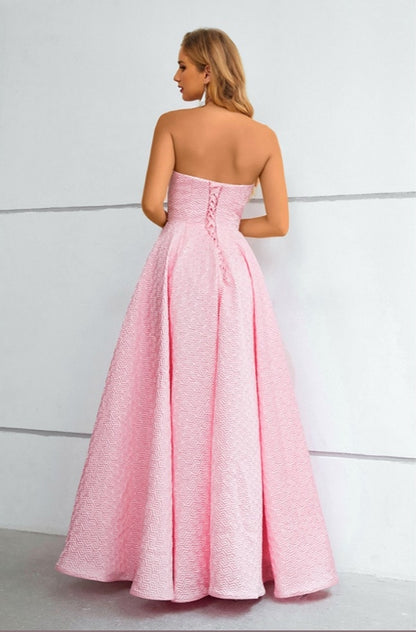 A-Line Long Dress Elegant Strapless Pink Prom Dress