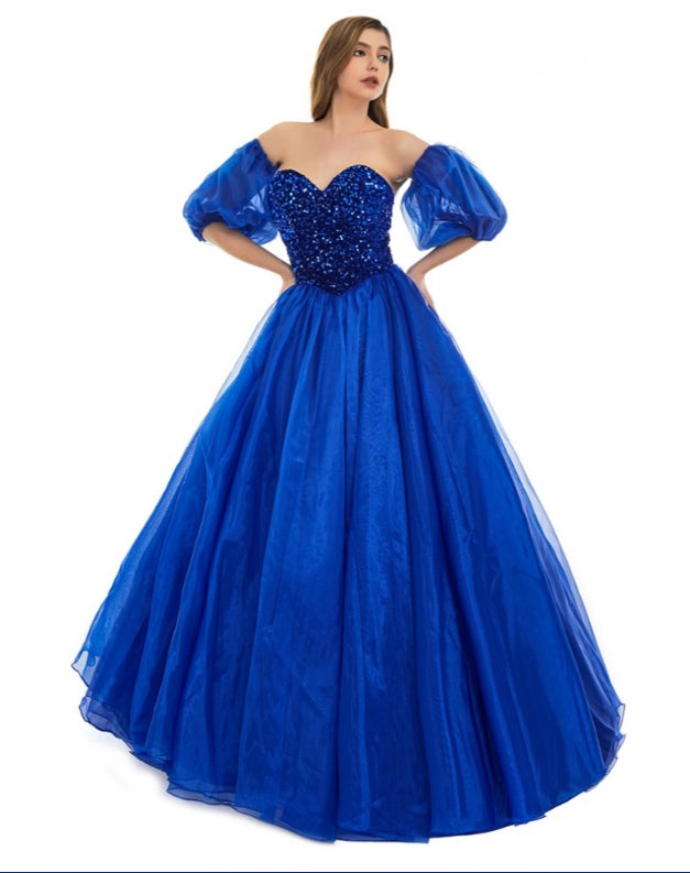 Royal Blue Sweetheart Sequined Ballgown Long Prom Dress