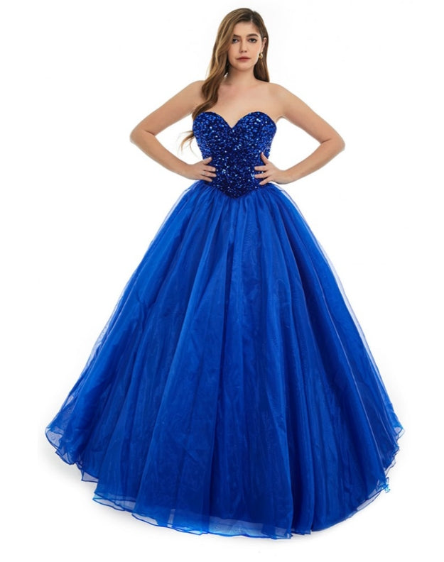 Royal Blue Sweetheart Sequined Ballgown Long Prom Dress