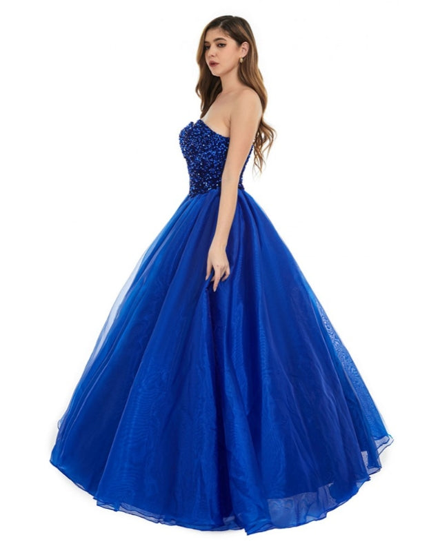 Royal Blue Sweetheart Sequined Ballgown Long Prom Dress
