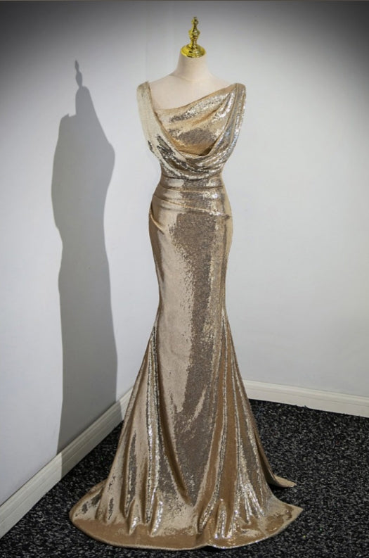 Sparkly Sequin Long Mermaid Prom Dress with Pleats