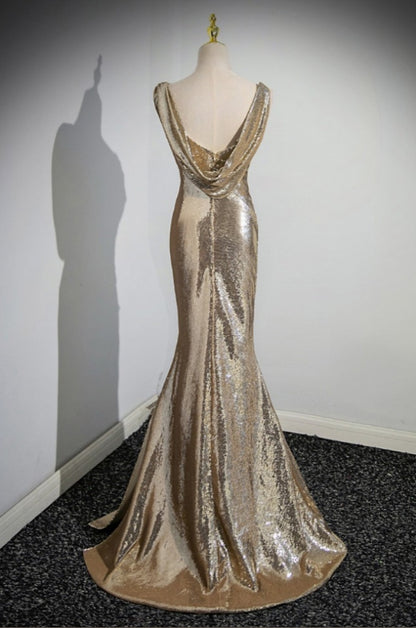 Sparkly Sequin Long Mermaid Prom Dress with Pleats