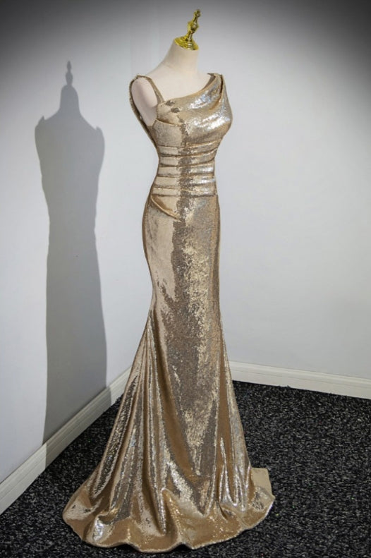 Sparkly Sequin Long Mermaid Prom Dress with Pleats