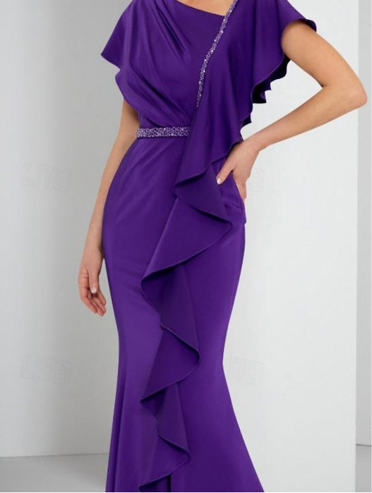 Sheath / Column Mother of the Bride Dress One Shoulder Ankle Length with Pleats
