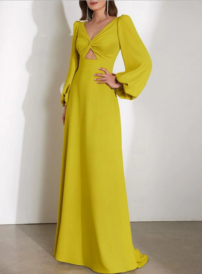 A-Line Wedding Guest Formal Prom Floor Length Long Sleeve One Shoulder Chiffon with Ruched