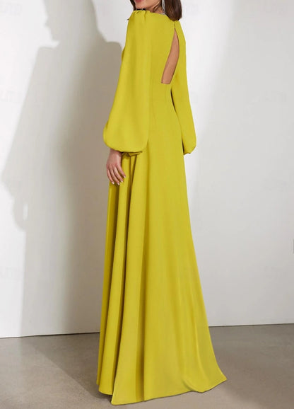 A-Line Wedding Guest Formal Prom Floor Length Long Sleeve One Shoulder Chiffon with Ruched
