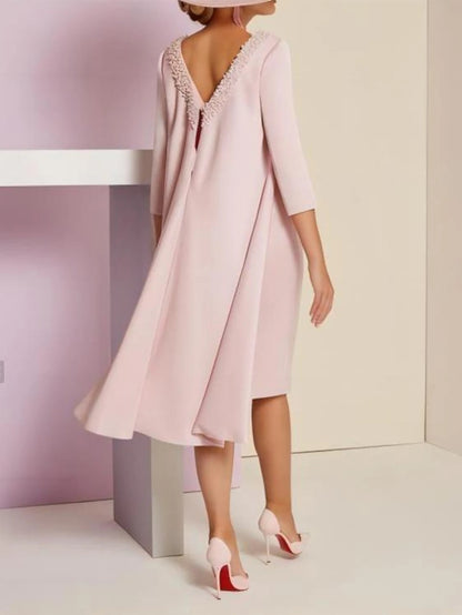 Two-piece Mother Of The Bride Dress Jewel Neck Knee-length Sequins Italian Satin 3/4 Sleeve With