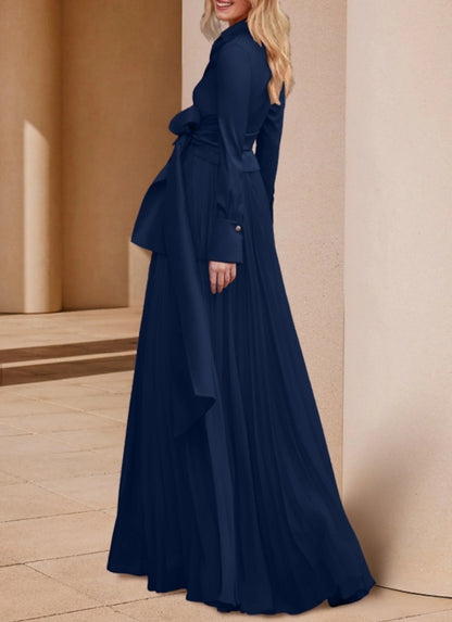 A-Line Mother of the Bride Wedding Guest Dress Floor Length Chiffon with Bow(s)