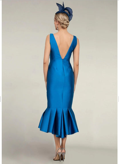 Mermaid / Trumpet Formal Mother of the Bride Dress Wedding Guest Elegant Jewel Neck Up Tea Satin Half Sleeve