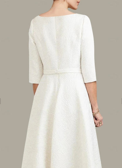 A-Line Mother of the Bride Wedding Guest Dress Asymmetrical V-Neck Midi Polyester 3/4 Sleeve Dress