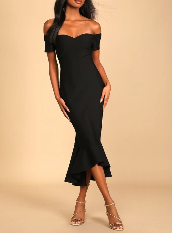 Mermaid Black Off-the-Shoulder Midi Dress Cocktail Dresses