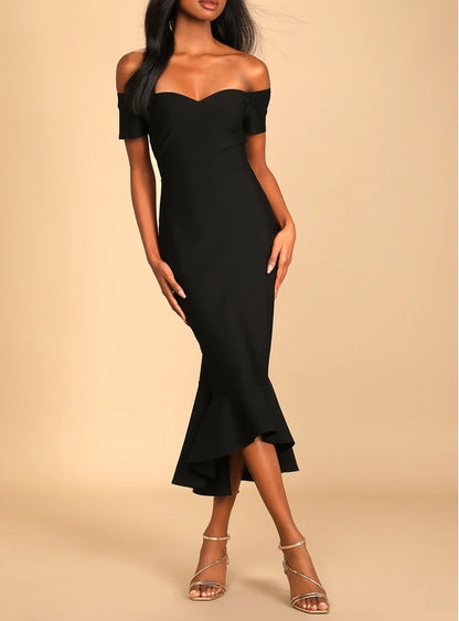 Mermaid Black Off-the-Shoulder Midi Dress Cocktail Dresses