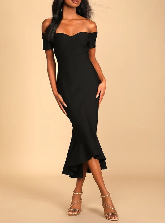 Mermaid Black Off-the-Shoulder Midi Dress Cocktail Dresses