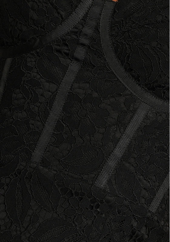 Spaghetti Strap Corset Black Lace Sleeveless Trumpet Midi Dress Cocktail Dresses