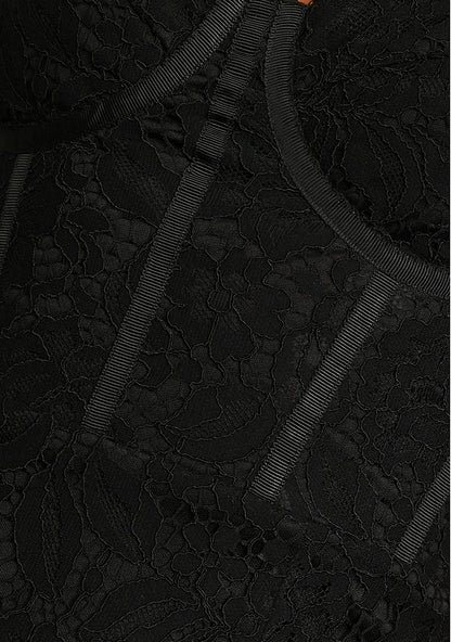 Spaghetti Strap Corset Black Lace Sleeveless Trumpet Midi Dress Cocktail Dresses