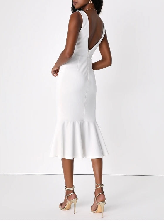 Square Neck Trumpet Midi Dress Backless Cocktail Dresses