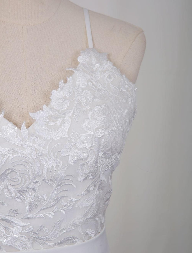 Short Wedding Dress V Neck Sleeveless A Line Tea Length Straps Bridal Gowns