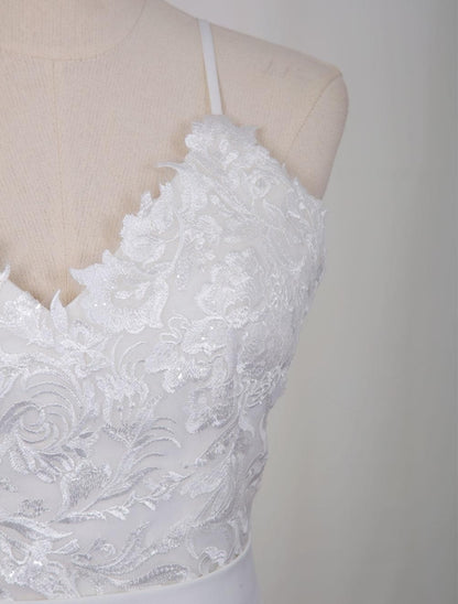 Short Wedding Dress V Neck Sleeveless A Line Tea Length Straps Bridal Gowns