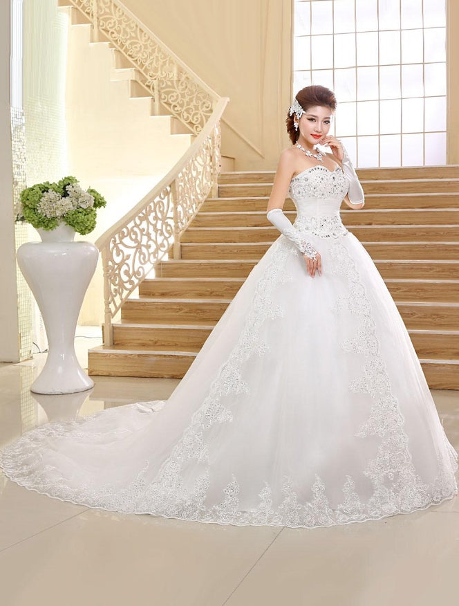 Princess Wedding Dresses Princess Wedding Dresses Strapless Ball Gown Lace Applique Sweetheart Neckline Sequins Beading Ivory Long Train